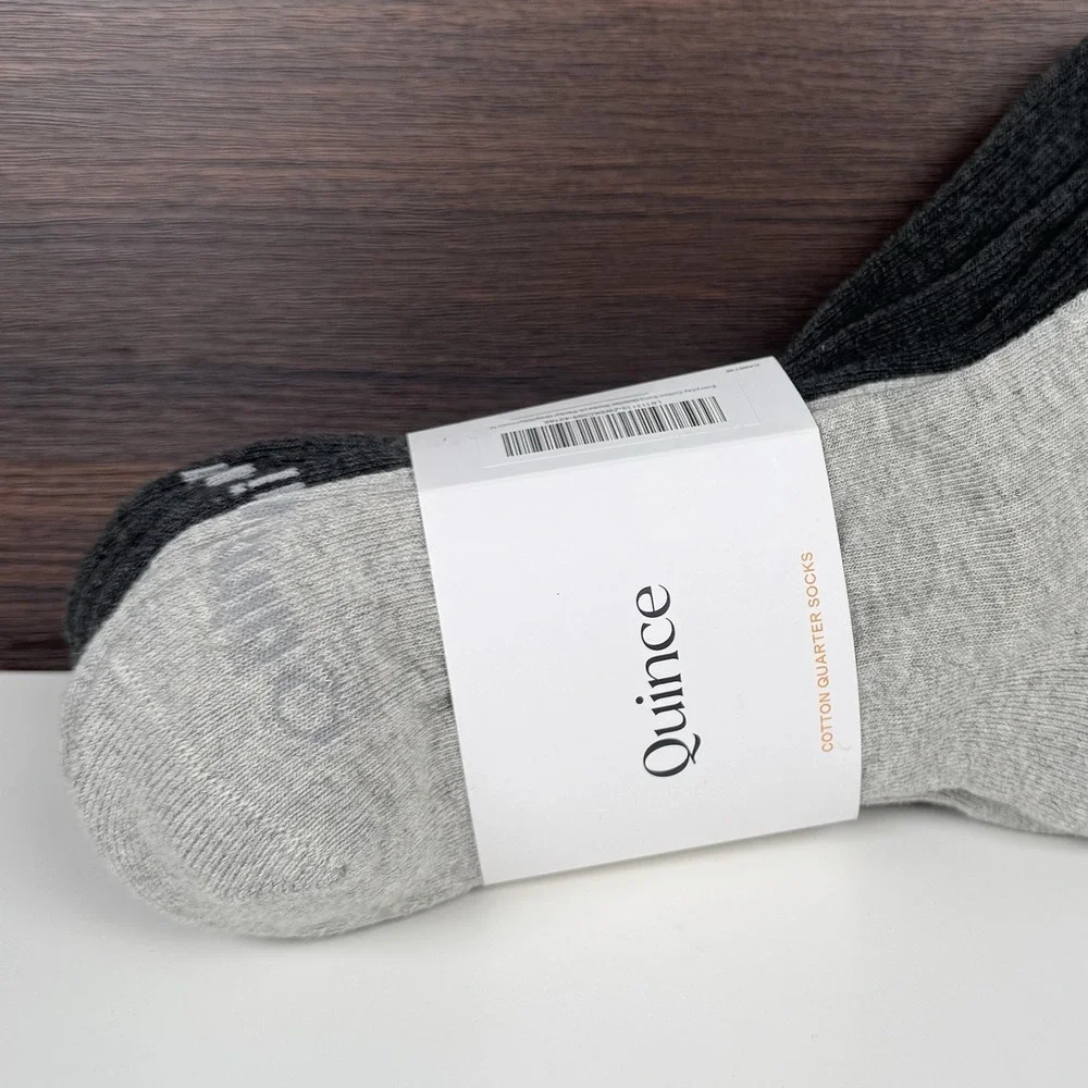 QUINCE Everyday Cotton Quarter Socks 4 Pack Gray / Charcoal   M 6-9    W 8-10.5